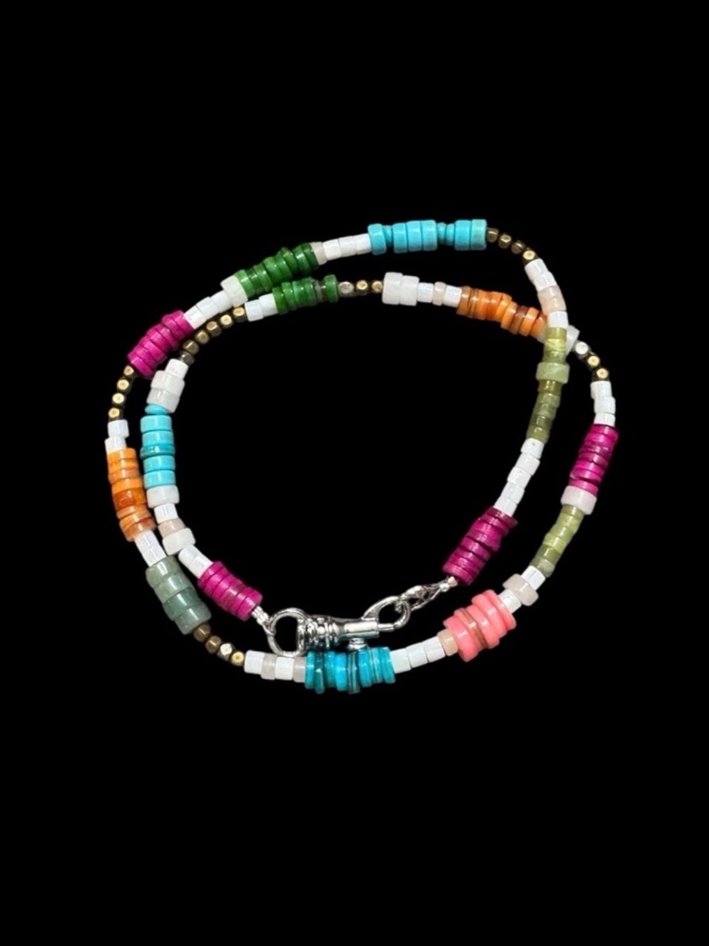 Multicolor Flat Bead Necklace.